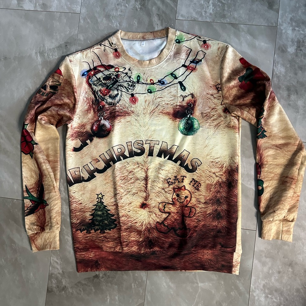Merry Christmas Shirt Size S/M Long Sleeve Holiday Handmade Jersey Stret…